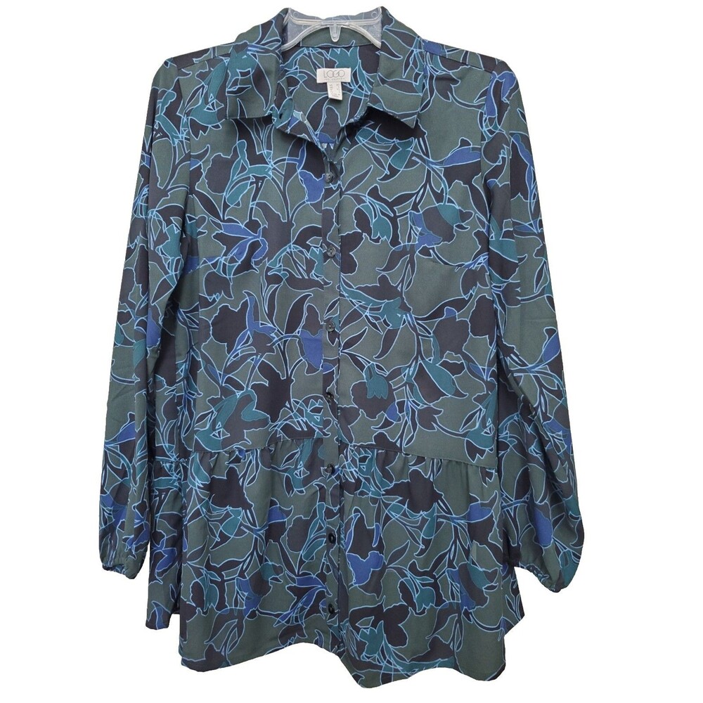 Logo by Lori Goldstein Stretch Woven Button-Front Blouse Size XS Floral A365840